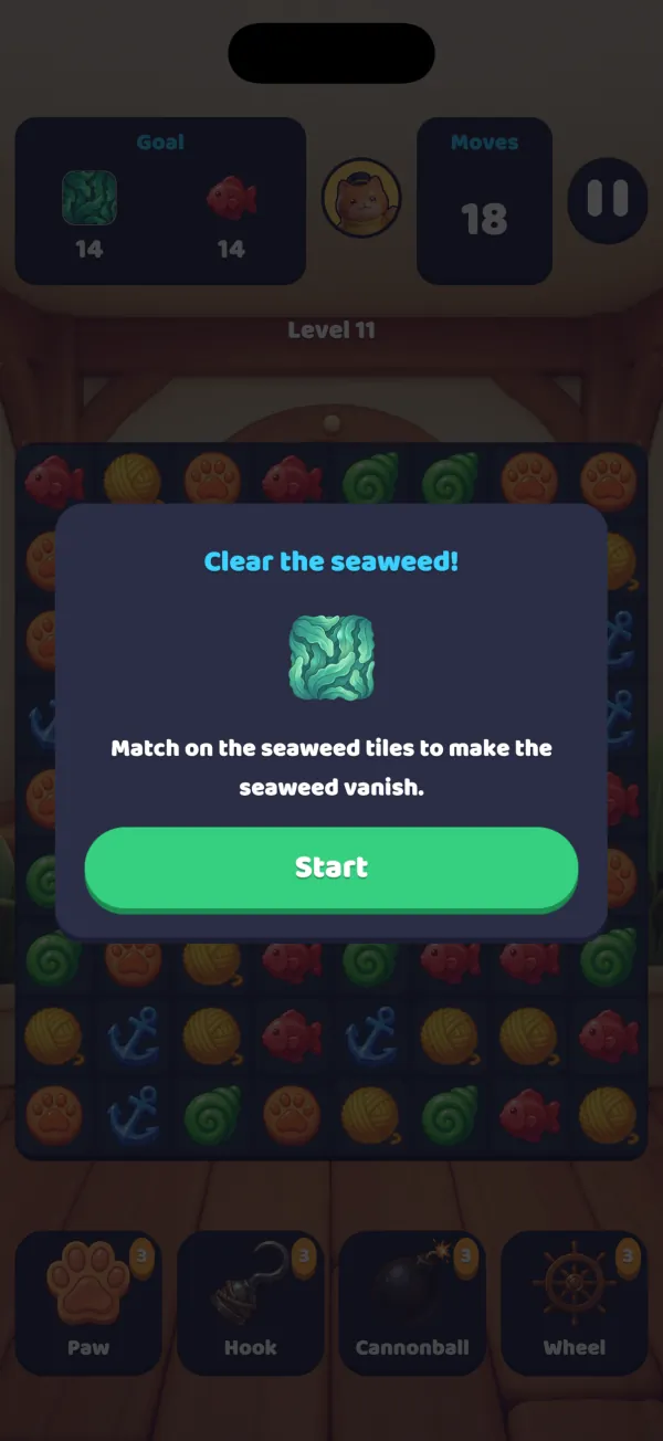Level 11: the tutorial introducing seaweed blockers