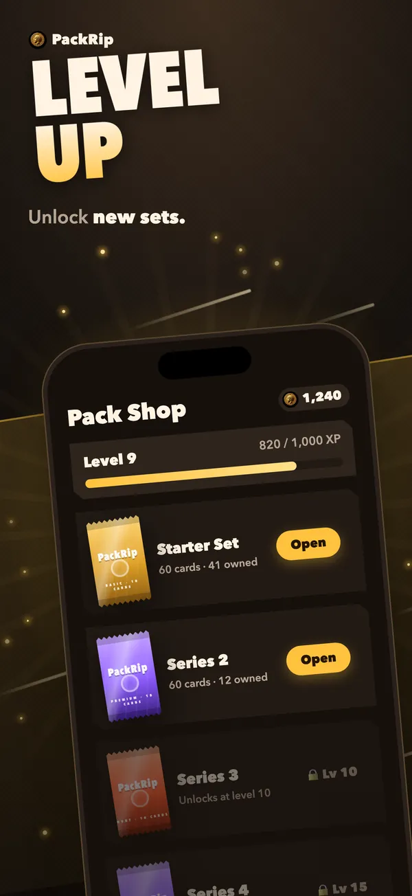 iOS app screenshot: the trainer level and progress screen, captioned Level up
